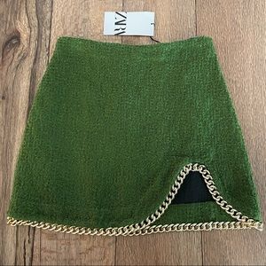 NWT Zara Green Tweed Mini Skirt Sz XS